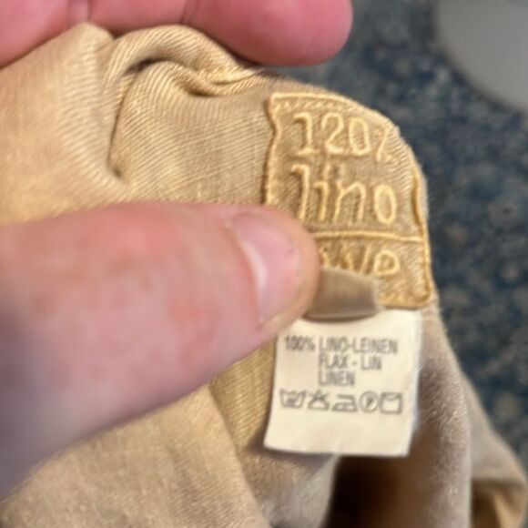 120% Lino Tan 100% Linen Button Closure Casual Dress Coastal Resort Minimalist - Picture 9 of 11